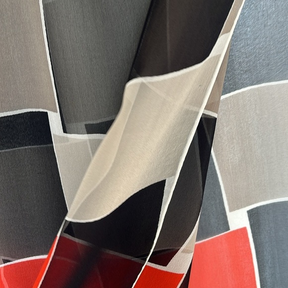 Vintage Echo Modern Geometric Sheer Silk Long Silk Scarf Black, Gray, Red - Picture 3 of 9